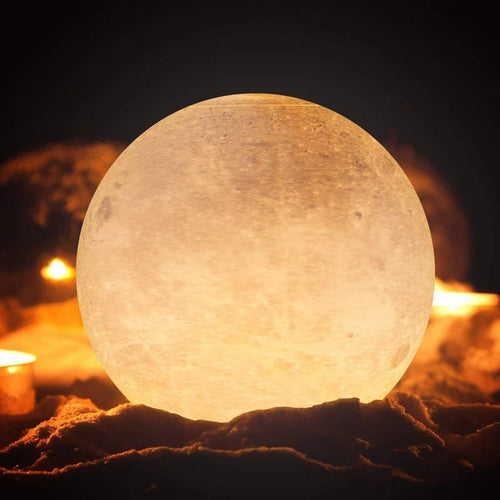 LunaGlow: 3D RGB Moon Lamp, USB Rechargeable Design & Wooden Stand for Bedroom & Gifting