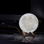 LunaGlow: 3D RGB Moon Lamp, USB Rechargeable Design & Wooden Stand for Bedroom & Gifting